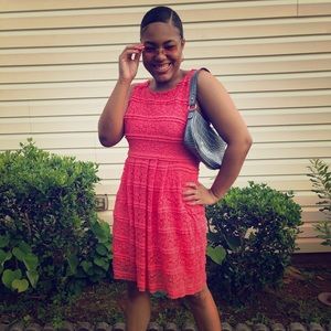 Bright Coral Floral Summer/Spring Shift Midi Dress